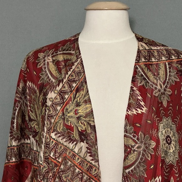 Simply Noelle Womens Top OS Red Paisley Sparkle Tassel Open Classic Boho Hippie - Picture 2 of 15